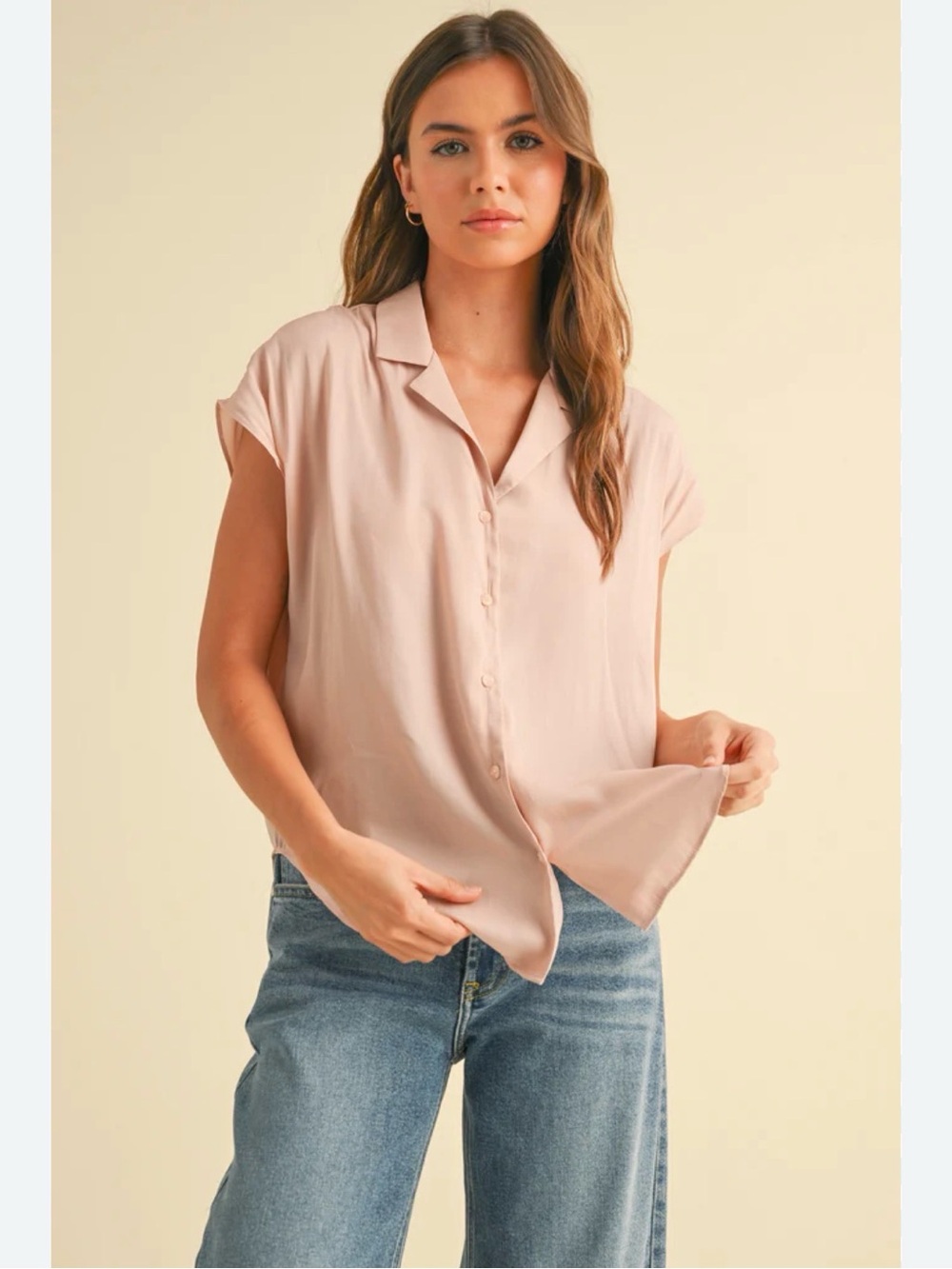 Nine West Soft Blush Button-Front Camp Collar Top